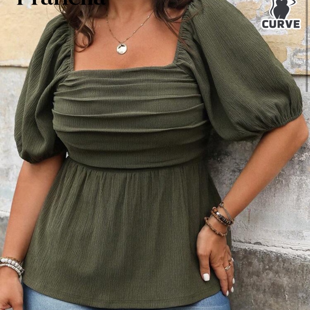 SHEIN Green Ruched Fitted Blouse